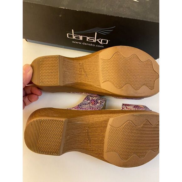 Dansko Heels 2 Buckles size 38 Purple Pink Animal Print USA 7 - Picture 4 of 7